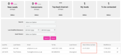 Nomi CRM - Lead Dashboard, next follow up date