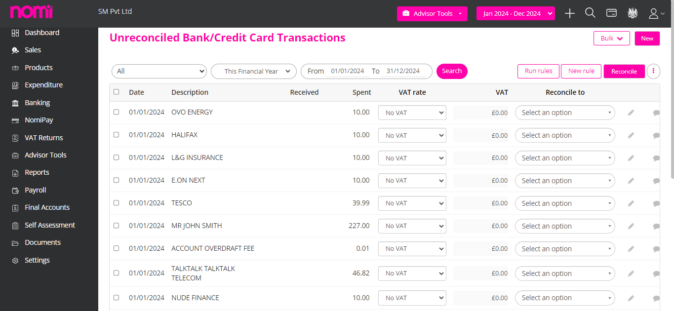 Bookkeping Transactions