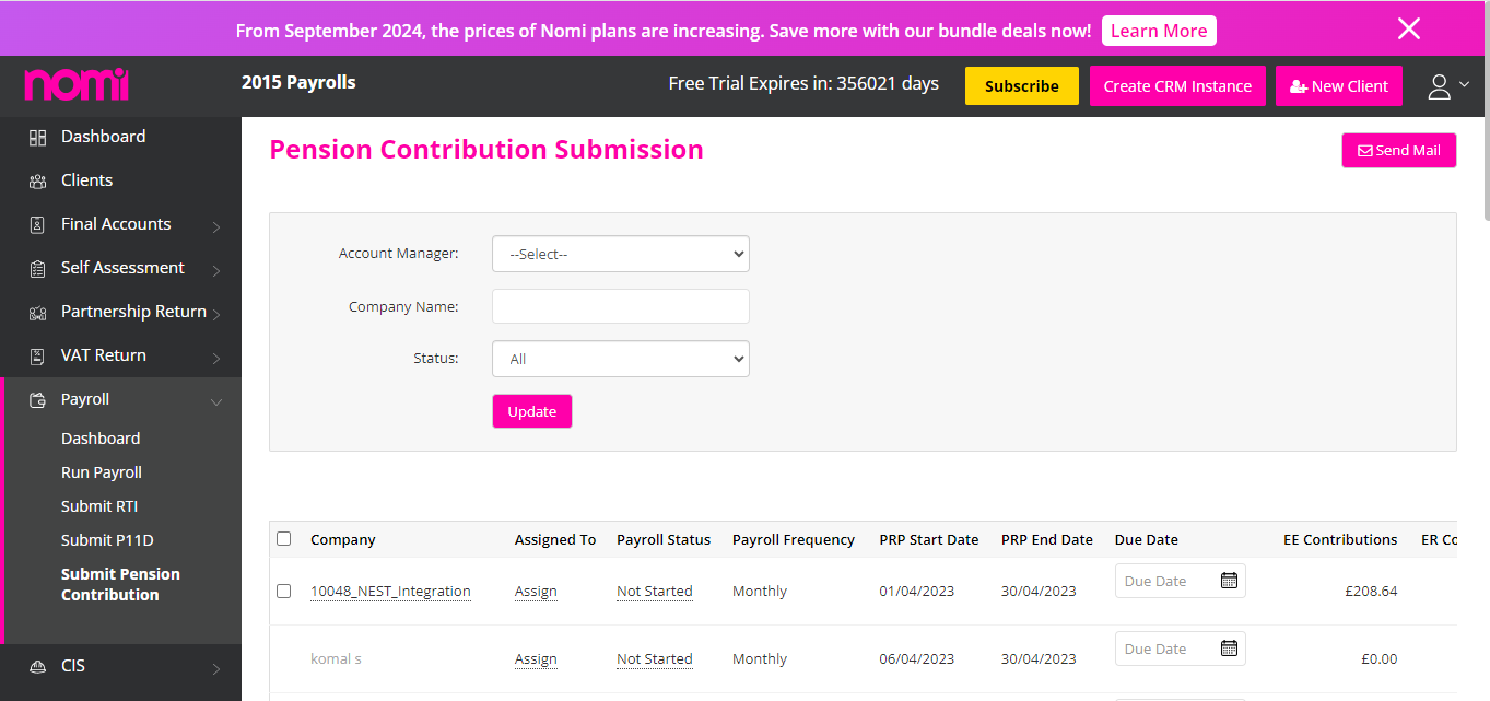 Submit pension contribution