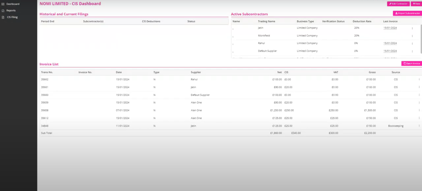 CIS Contractor Dashboard